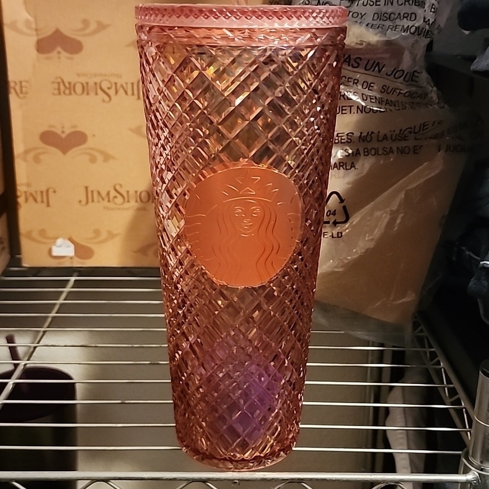 Starbucks 2021 Holiday Winter 24oz Tumbler Cup Iridescent Rose Gold Jeweled